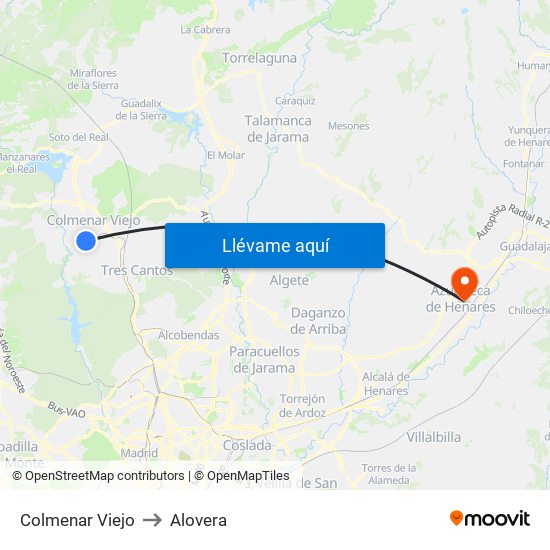 Colmenar Viejo to Alovera map