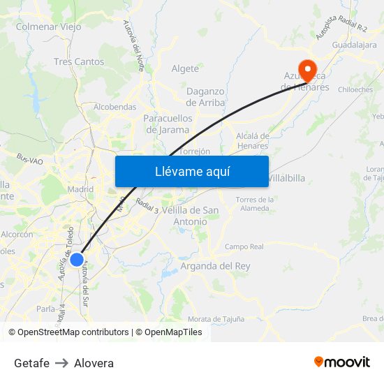 Getafe to Alovera map