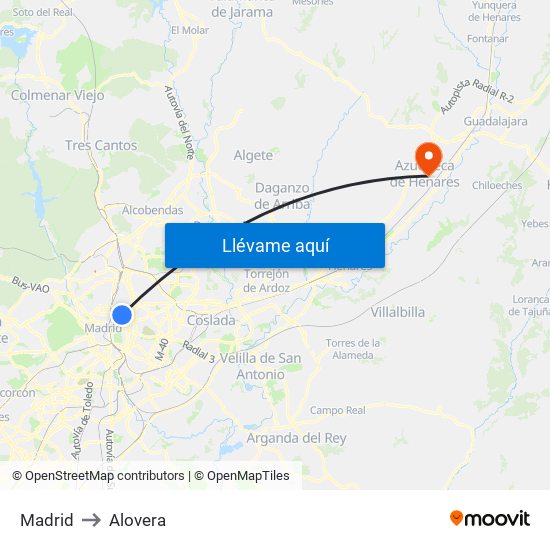 Madrid to Alovera map