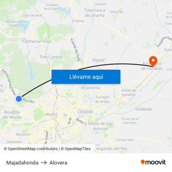 Majadahonda to Alovera map
