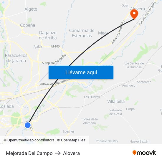 Mejorada Del Campo to Alovera map