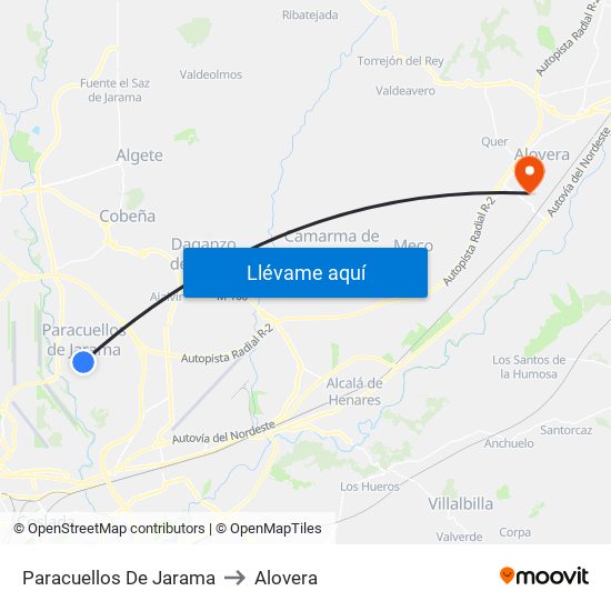 Paracuellos De Jarama to Alovera map
