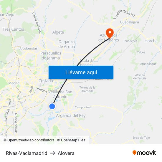 Rivas-Vaciamadrid to Alovera map