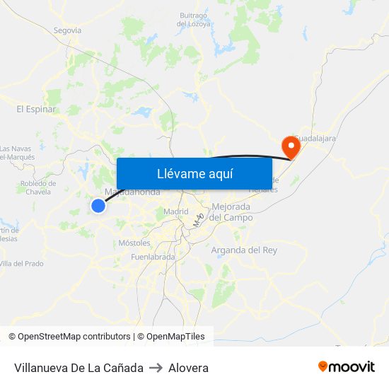 Villanueva De La Cañada to Alovera map