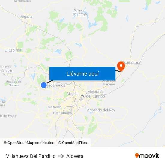 Villanueva Del Pardillo to Alovera map