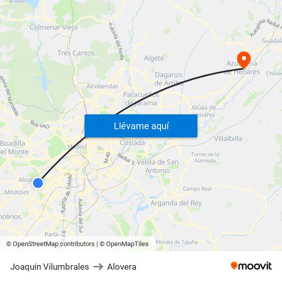 Joaquín Vilumbrales to Alovera map