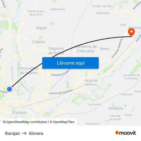 Barajas to Alovera map