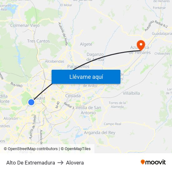 Alto De Extremadura to Alovera map