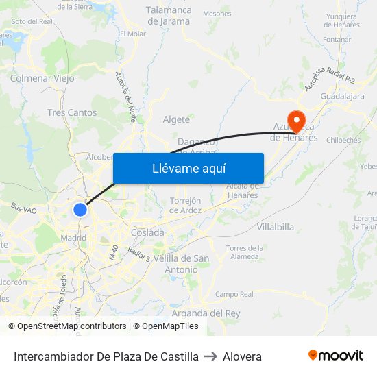 Intercambiador De Plaza De Castilla to Alovera map