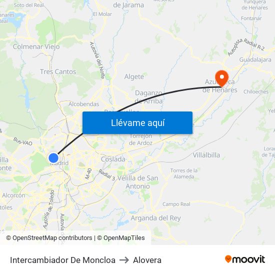 Intercambiador De Moncloa to Alovera map