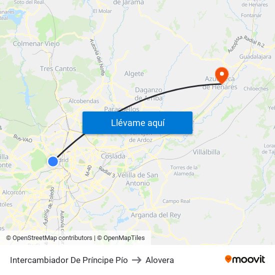 Intercambiador De Príncipe Pío to Alovera map