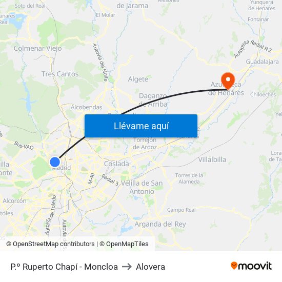 P.º Ruperto Chapí - Moncloa to Alovera map