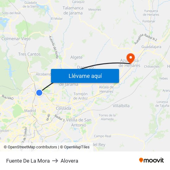 Fuente De La Mora to Alovera map