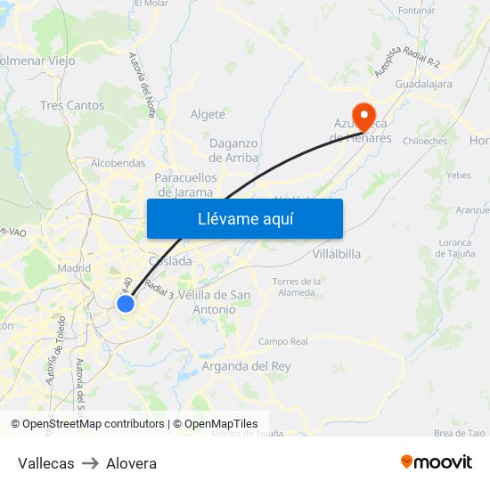 Vallecas to Alovera map