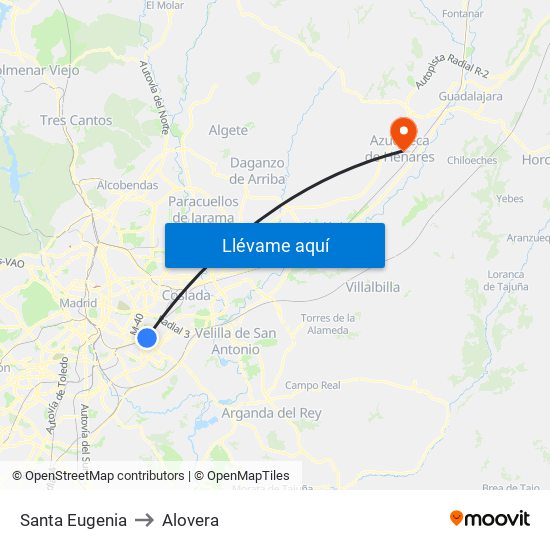 Santa Eugenia to Alovera map