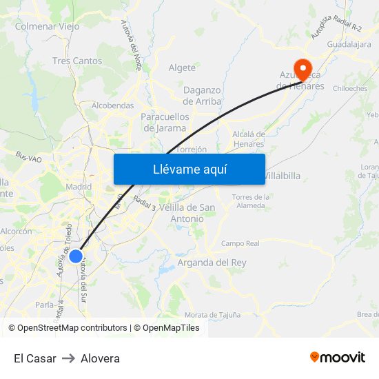 El Casar to Alovera map