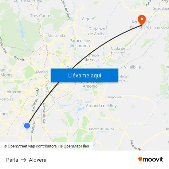 Parla to Alovera map