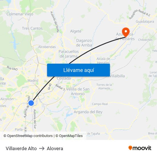 Villaverde Alto to Alovera map