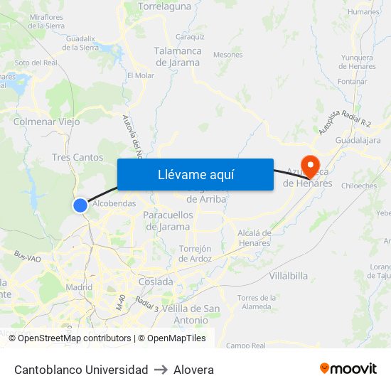 Cantoblanco Universidad to Alovera map