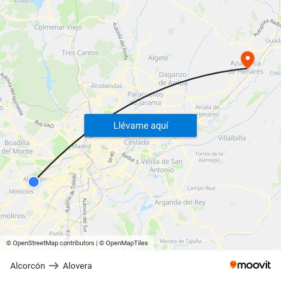 Alcorcón to Alovera map