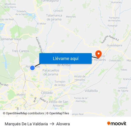 Marqués De La Valdavia to Alovera map