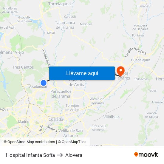 Hospital Infanta Sofía to Alovera map