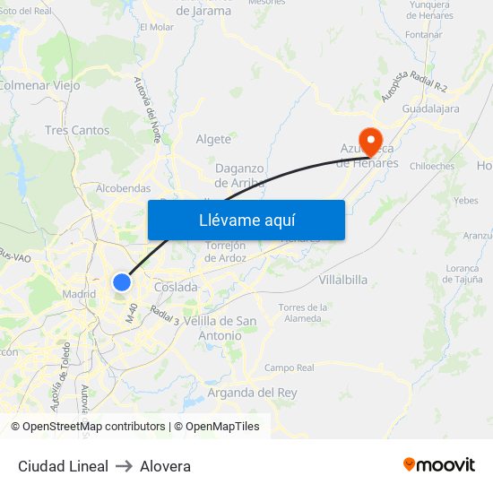 Ciudad Lineal to Alovera map