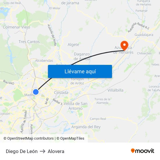 Diego De León to Alovera map