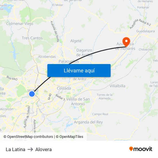 La Latina to Alovera map