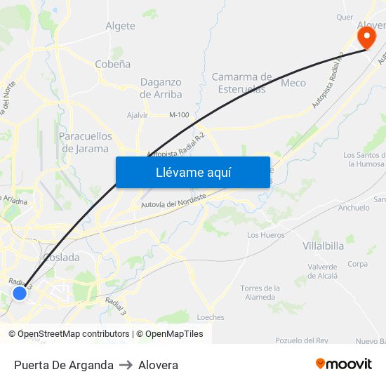 Puerta De Arganda to Alovera map
