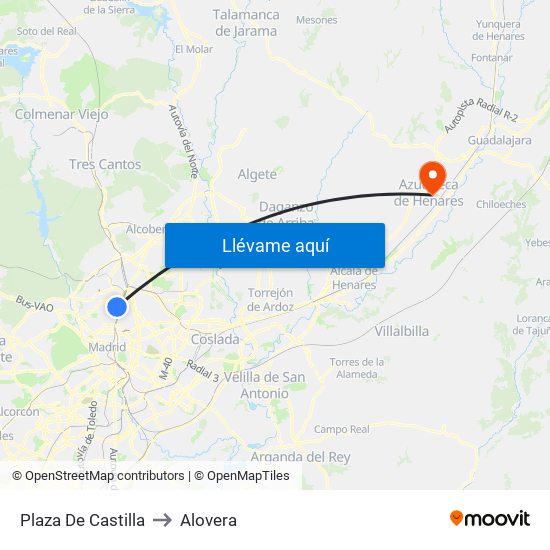 Plaza De Castilla to Alovera map