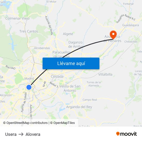 Usera to Alovera map