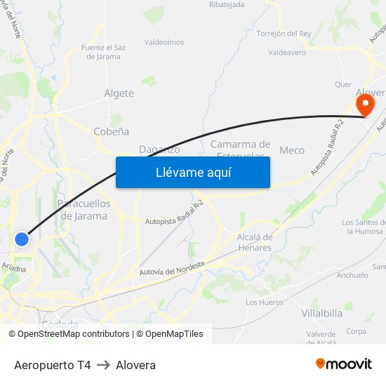 Aeropuerto T4 to Alovera map