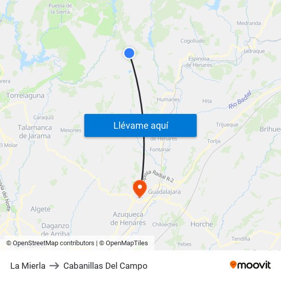 La Mierla to Cabanillas Del Campo map