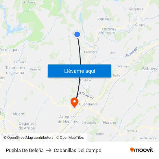 Puebla De Beleña to Cabanillas Del Campo map