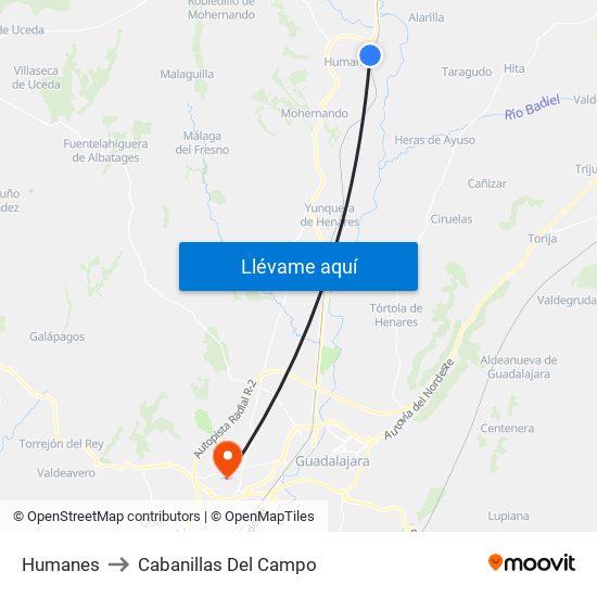 Humanes to Cabanillas Del Campo map