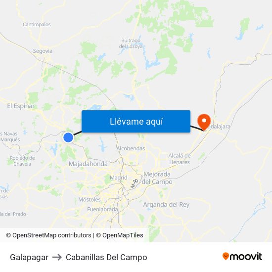 Galapagar to Cabanillas Del Campo map
