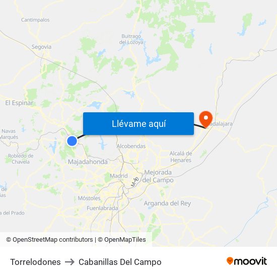 Torrelodones to Cabanillas Del Campo map