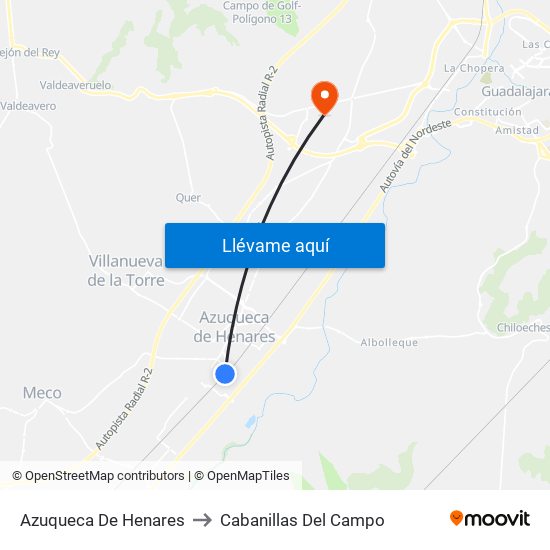 Azuqueca De Henares to Cabanillas Del Campo map