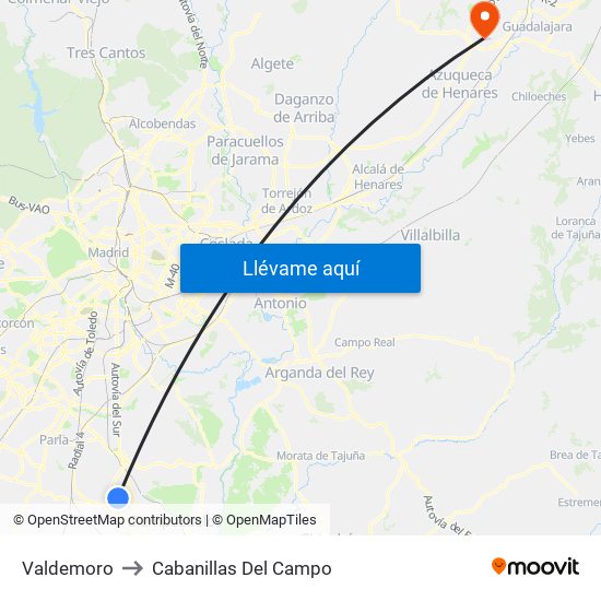 Valdemoro to Cabanillas Del Campo map