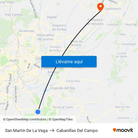 San Martín De La Vega to Cabanillas Del Campo map
