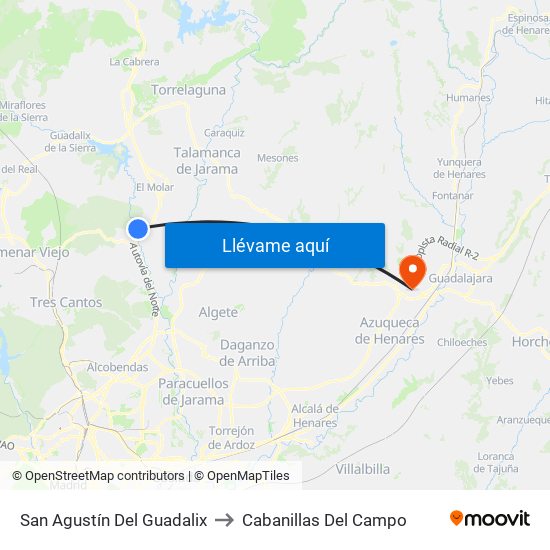San Agustín Del Guadalix to Cabanillas Del Campo map