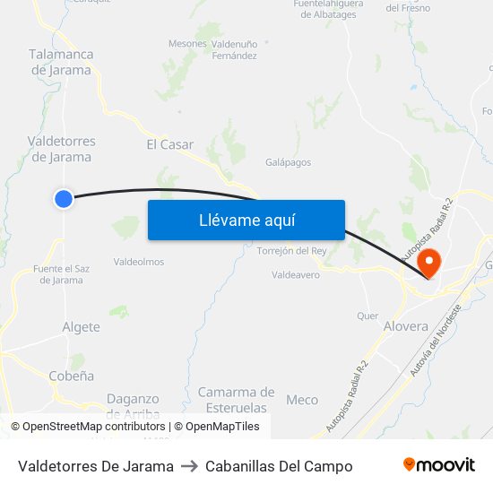Valdetorres De Jarama to Cabanillas Del Campo map