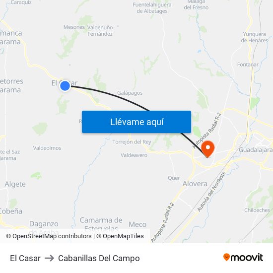 El Casar to Cabanillas Del Campo map