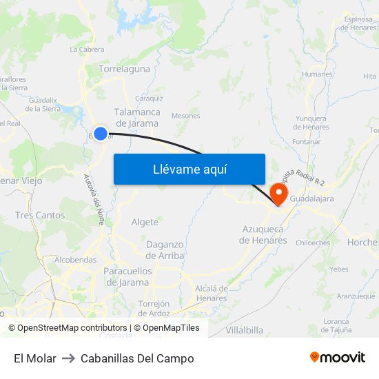 El Molar to Cabanillas Del Campo map