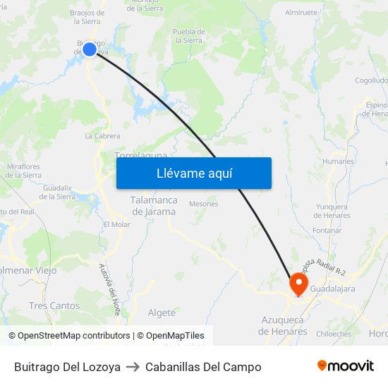Buitrago Del Lozoya to Cabanillas Del Campo map