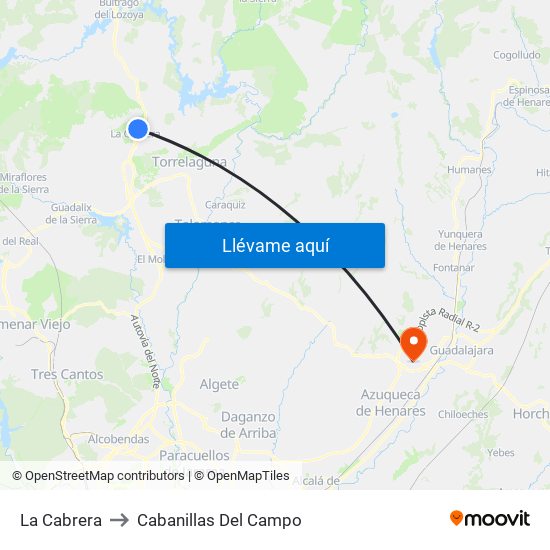 La Cabrera to Cabanillas Del Campo map
