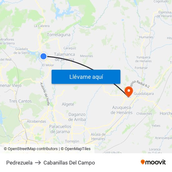 Pedrezuela to Cabanillas Del Campo map