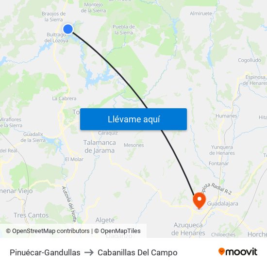 Pinuécar-Gandullas to Cabanillas Del Campo map