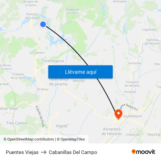 Puentes Viejas to Cabanillas Del Campo map